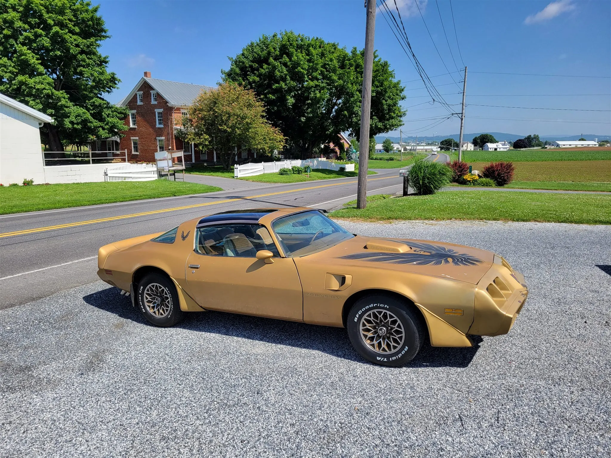A gold 1979 Pontiac Trans Am parked outside